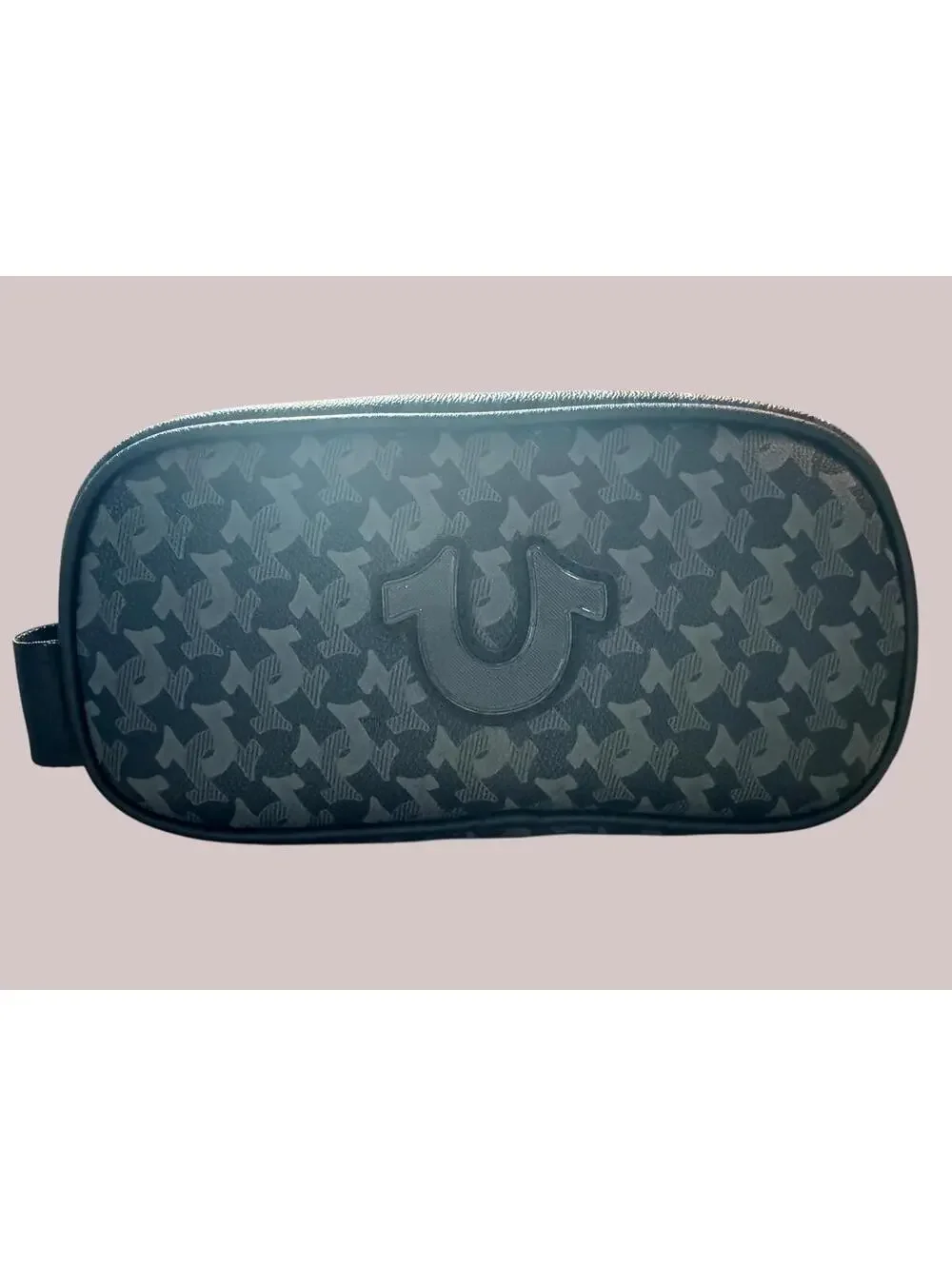 True Religion Black Monogram Patterned Zip Pouch NWT